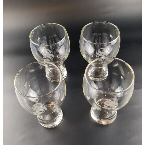 VTG Set 4 Stackable Beer Glasses 14oz MCM Monogram S Retro Barware Glassware - Picture 3 of 10